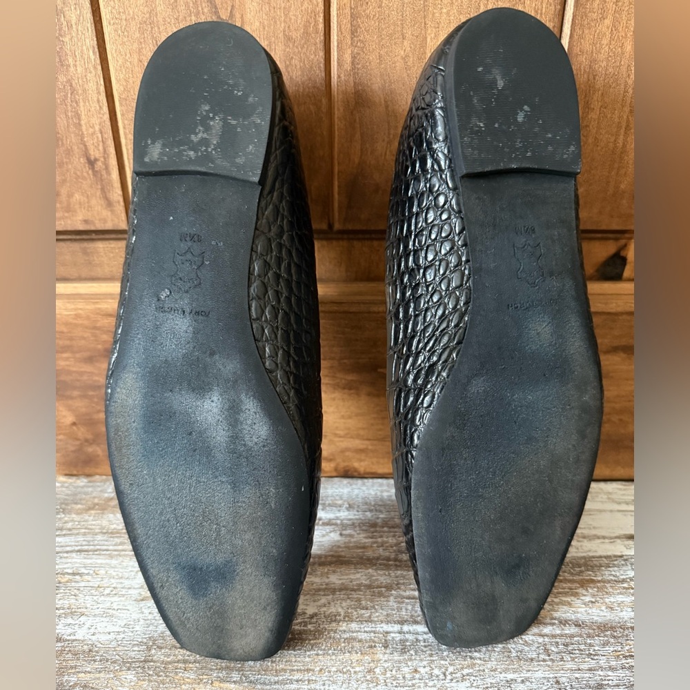 Tory Burch Perfect Blk Georgia Ballet Flats‎ Croc Patent Leather Square Toe 8.5 - Picture 4 of 10